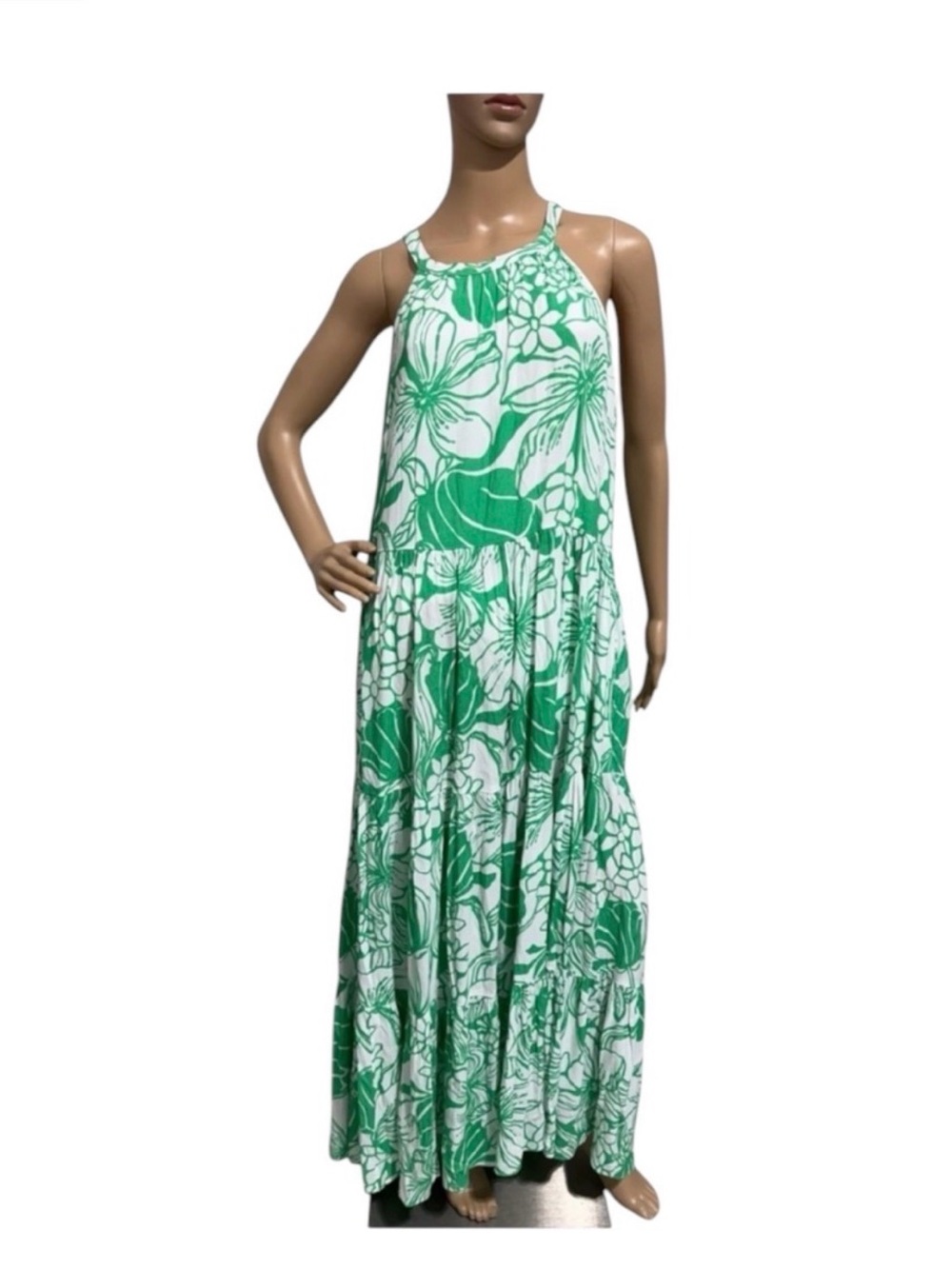 REPOSH Lilly Pulitzer Green Floral Halter Maxi Dress - Beach Ready Summer Style - Picture 2 of 4